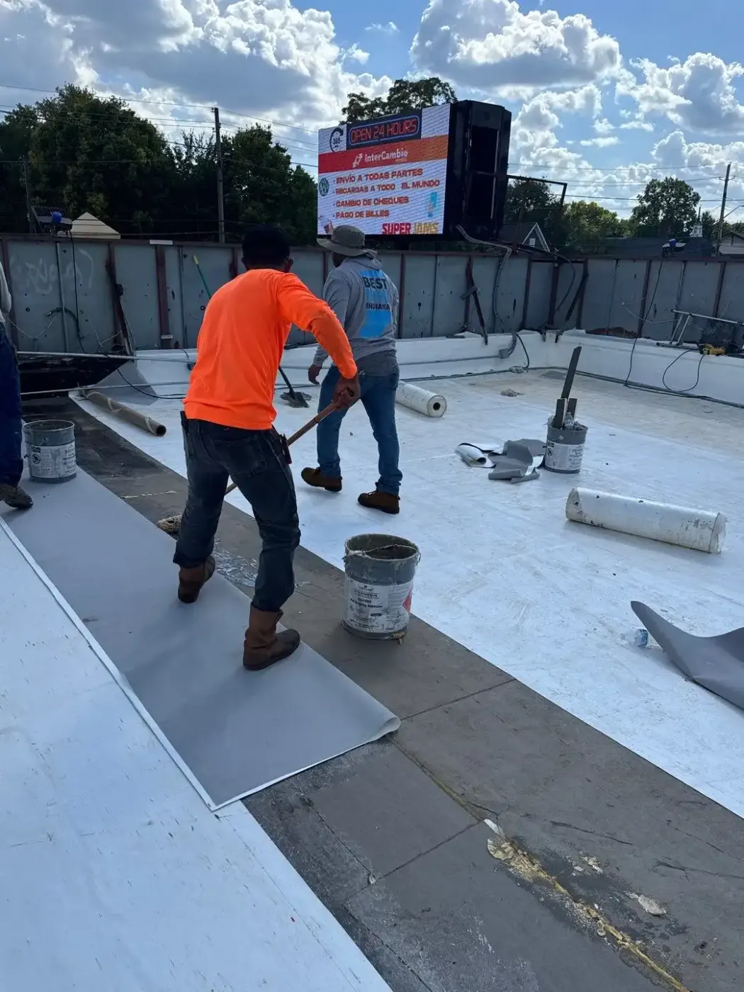 Tarping and dry-in on a Terre Haute commercial roof